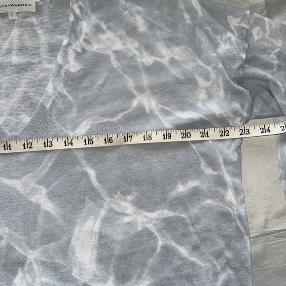 White + Warren Misty Gray Marbled V-Neck Sweater Tie-Dye Lightweight Oversized - Picture 4 of 10